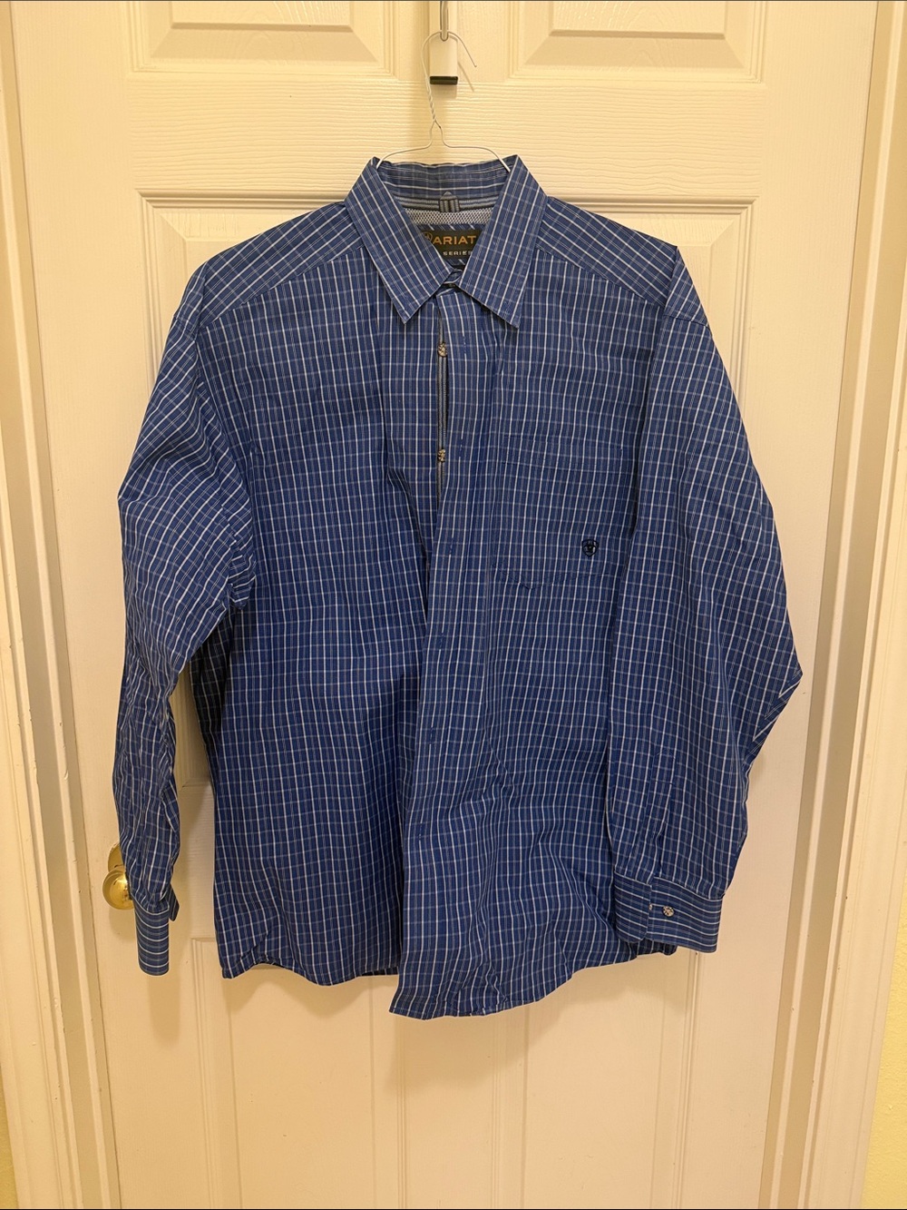 Ariat Men's Navy and White Windowpane Plaid Dress Shirt